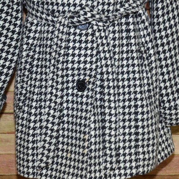 Jou Jou Womens 1X Belted Houndstooth Black & White Pea Coat Jacket Warm Stylish - Picture 3 of 13